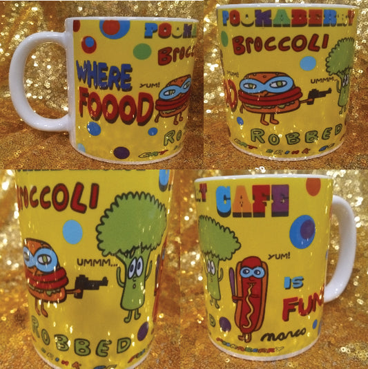 BROCCOLI ROBBED  LIMITED EDITION SIGNED MARCOART POOKABERRY MUG CUP
